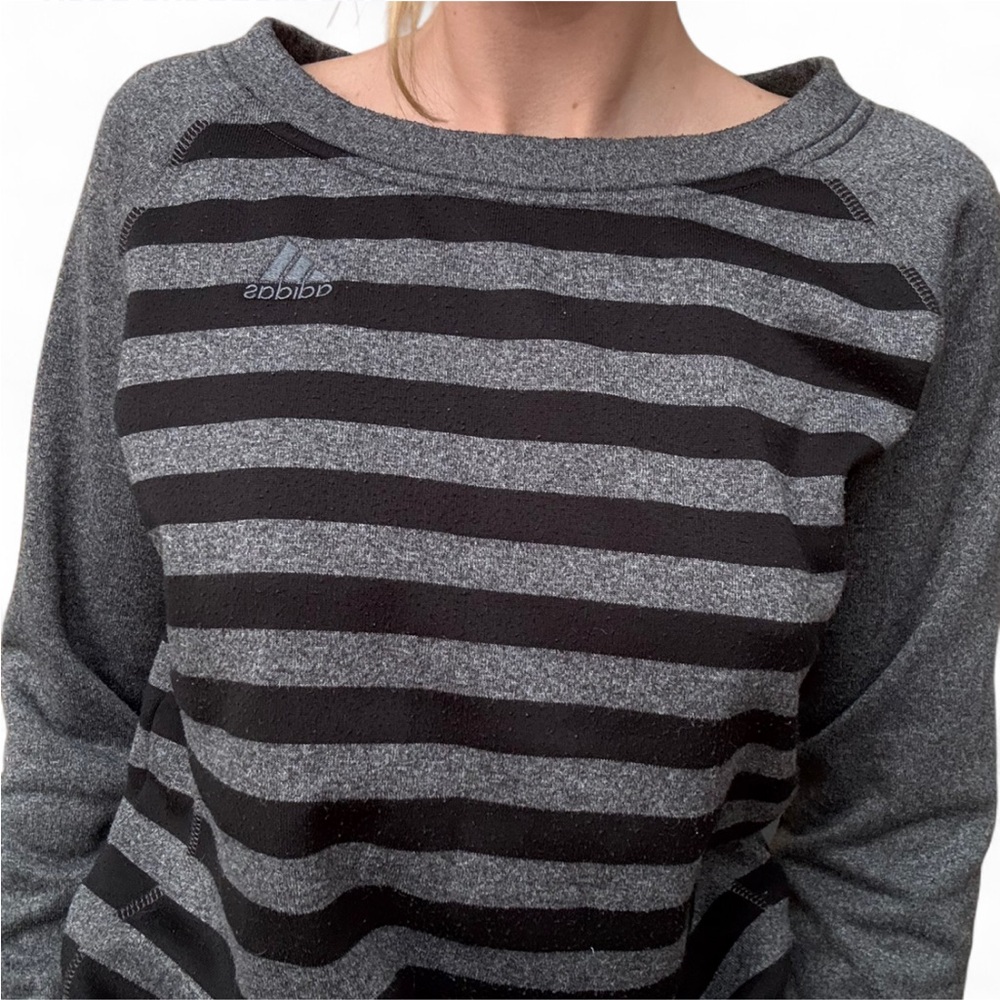Adidas Charcoal and Black Striped Pullover